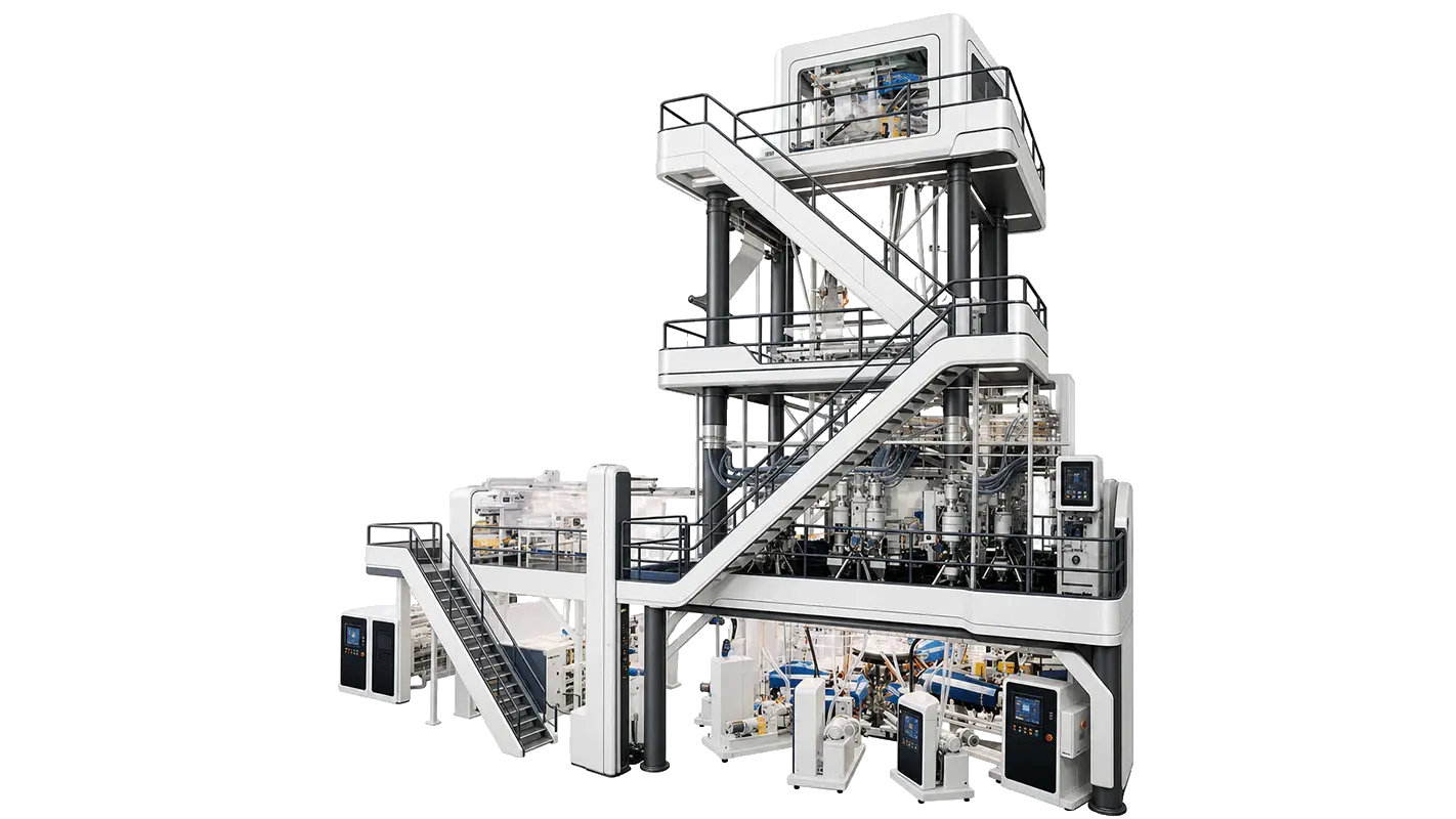 LayerQuestar 9-layer EVOH barrier co-extrusion blown film machine in operation
