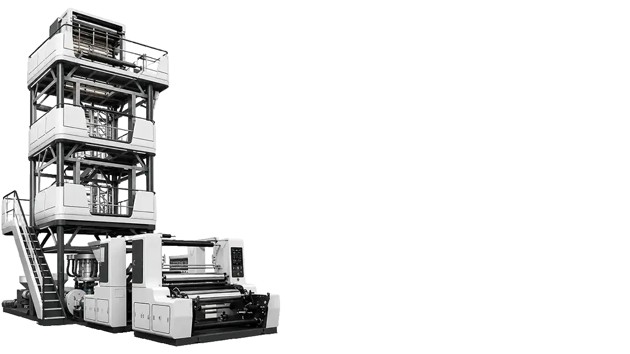 LayerQuestar 2-Layer AB co-extrusion blown film machine — dual extruder, independent A/B die channels