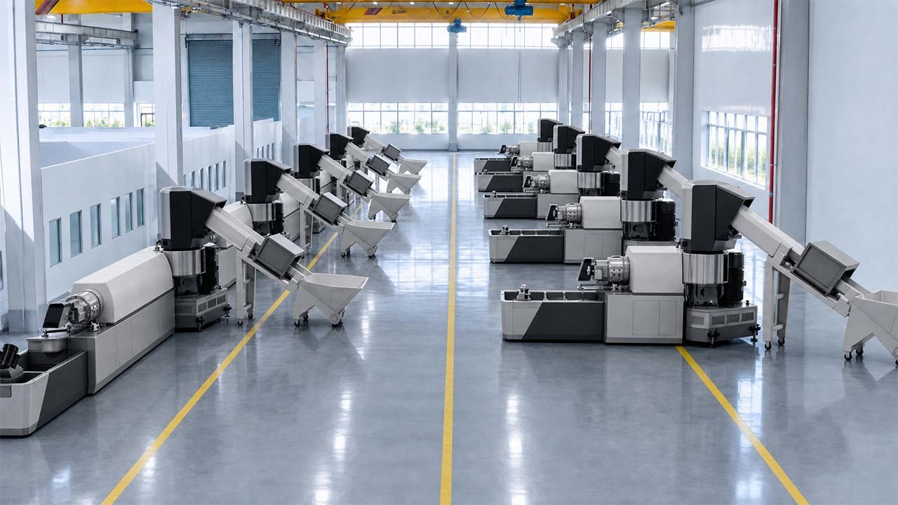 LayerQuestar plastic film recycling and pelletizing line — PE film granulator in operation