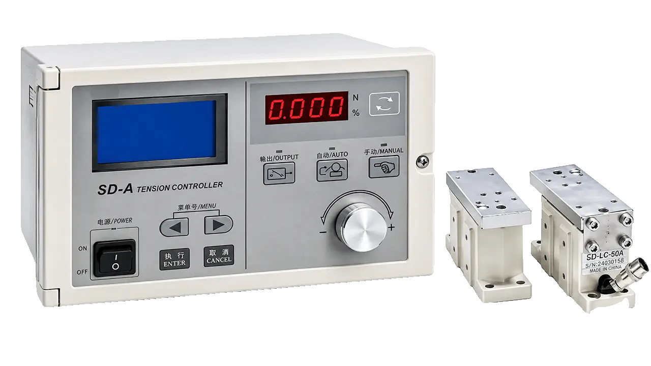 Flat tape feed and tension control unit close-up — LayerQuestar LQ-DG
