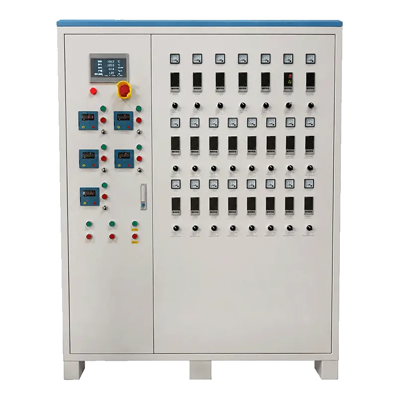 LayerQuestar control cabinet — fully English-labeled, dual extruder circuits clearly separated
