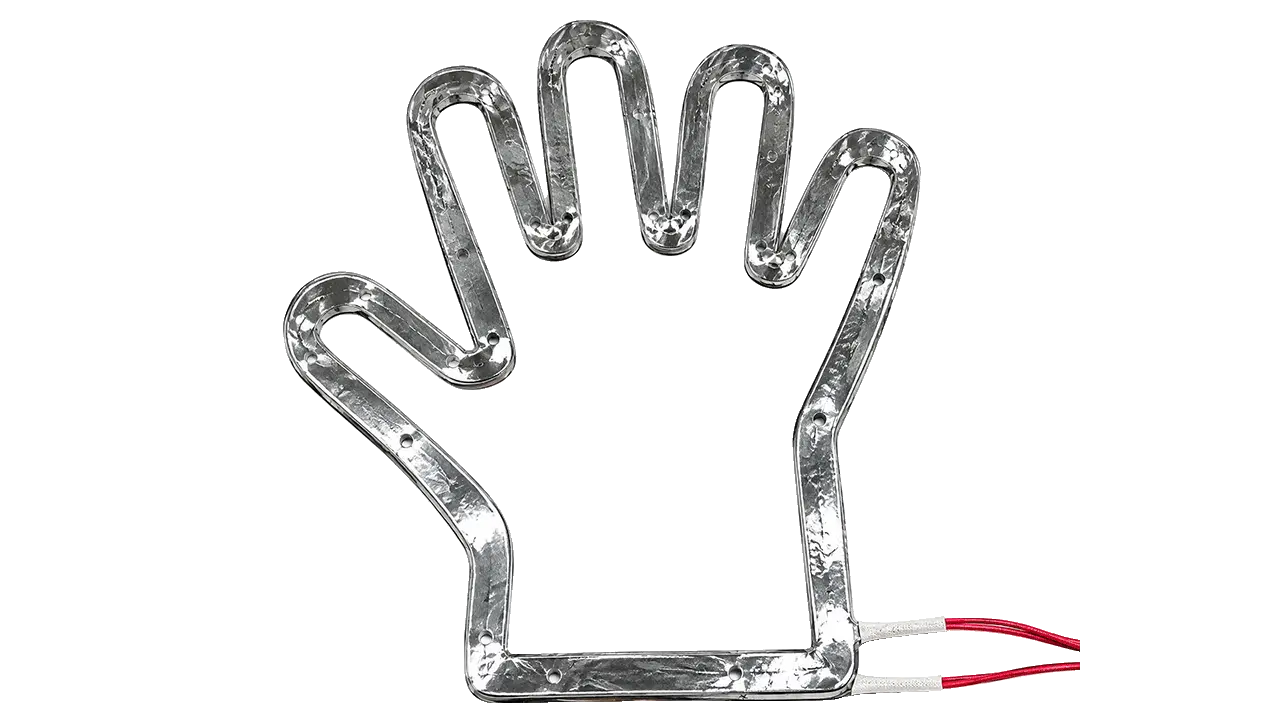 Self-manufactured heating plate close-up — LayerQuestar LQ-2LG-500 glove bag machine sealing element