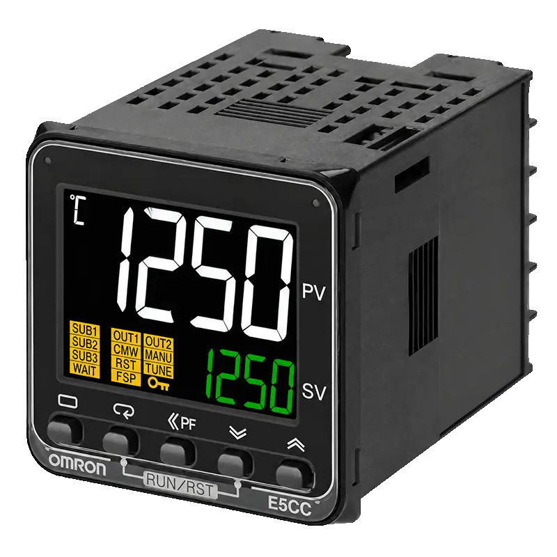 OMRON PID temperature controller close-up — LayerQuestar 5-layer co-extrusion blown film machine