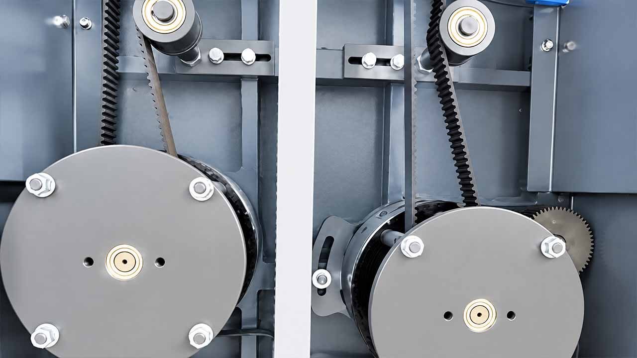 Synchronous belt drive system close-up — LayerQuestar high-speed flexo printing machine