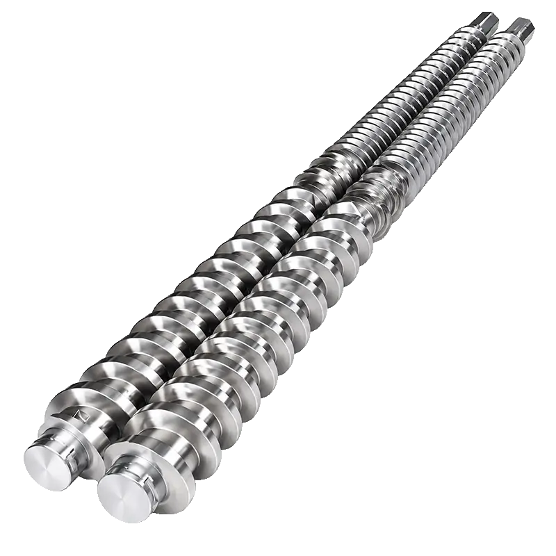 WC bi-metallic screw close-up — LayerQuestar 5-layer co-extrusion blown film machine