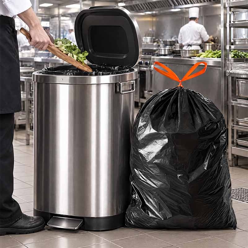 Large commercial and hotel waste collection drawstring bags