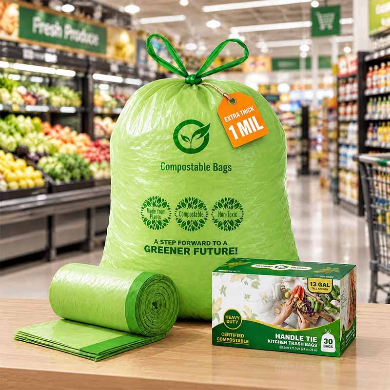 Supermarket private-label drawstring garbage bag rolls for retail